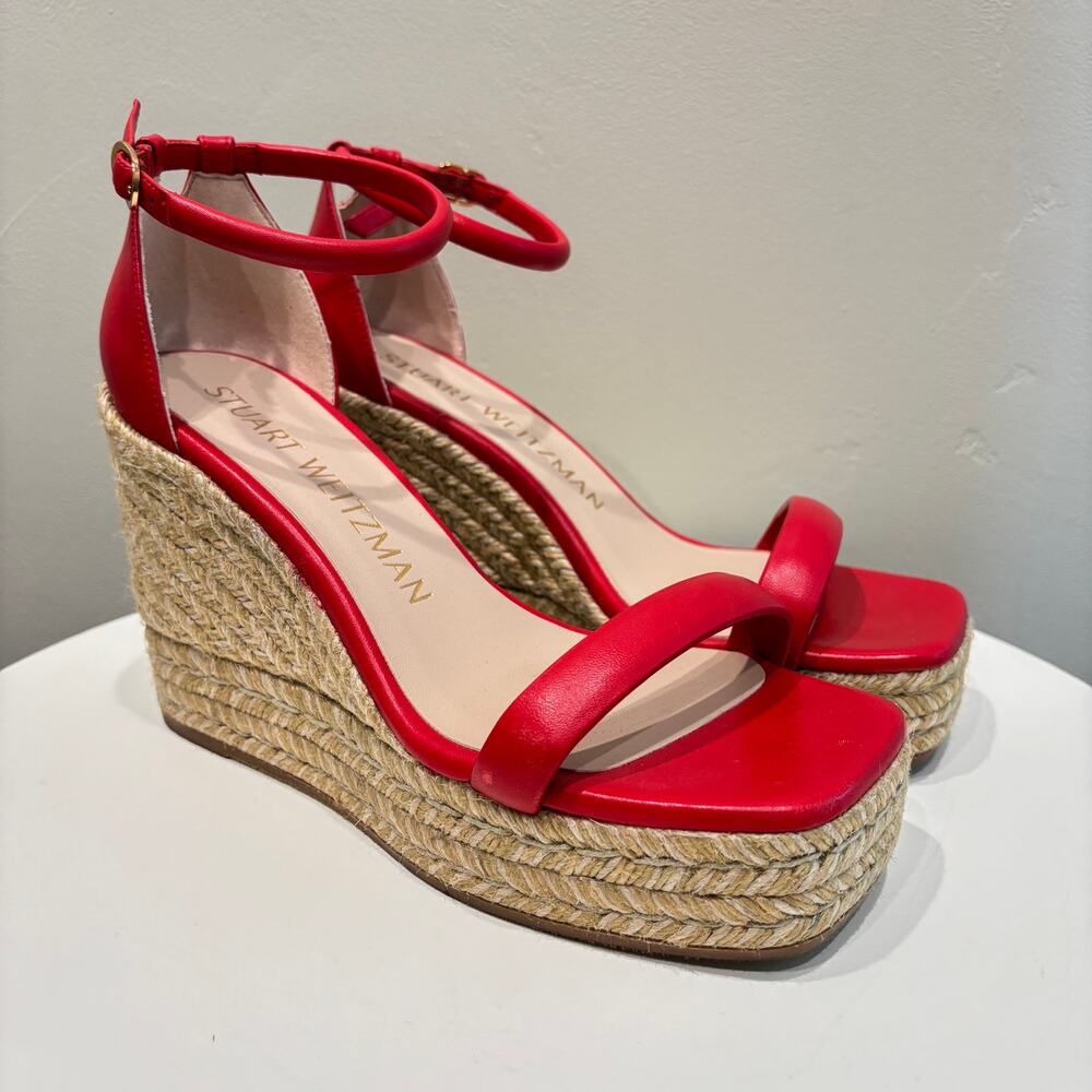 Stuart Weitzman Nudist Espadrille Wedge Sandals Red Tan - Size: 9